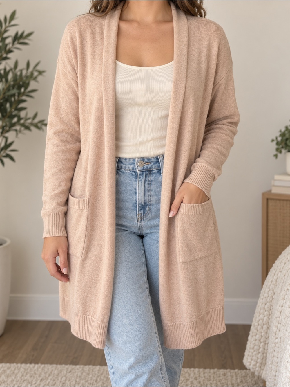 Abound Nude Open-Front Long Cardigan